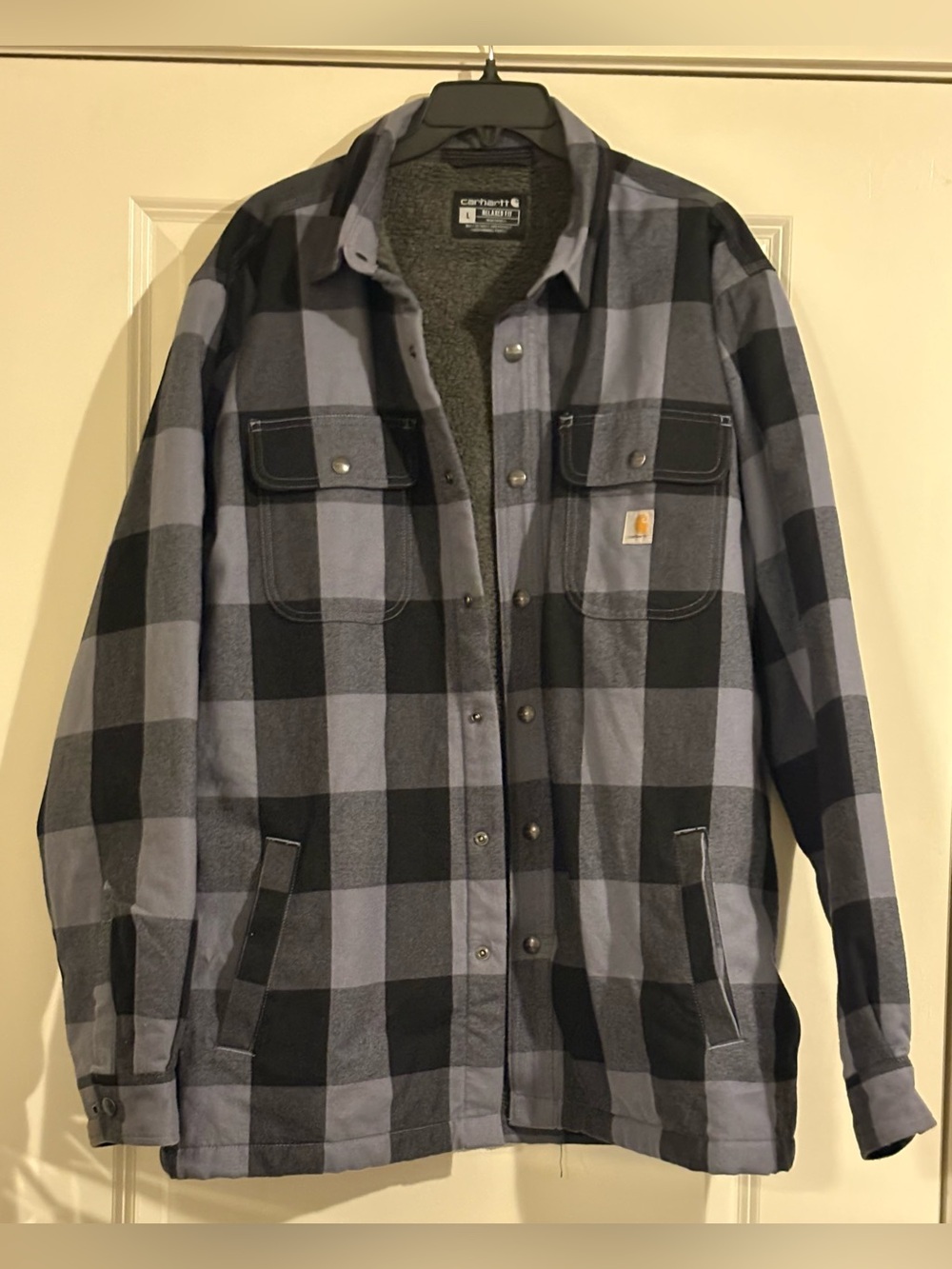 Carhartt Relaxed Fit Flannel Sherpa-Lined Shirt Jacket Black an Gray Size Large